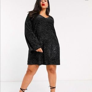 ASOS Curve Tinsel Smock Mini Dress w/ bell sleeves